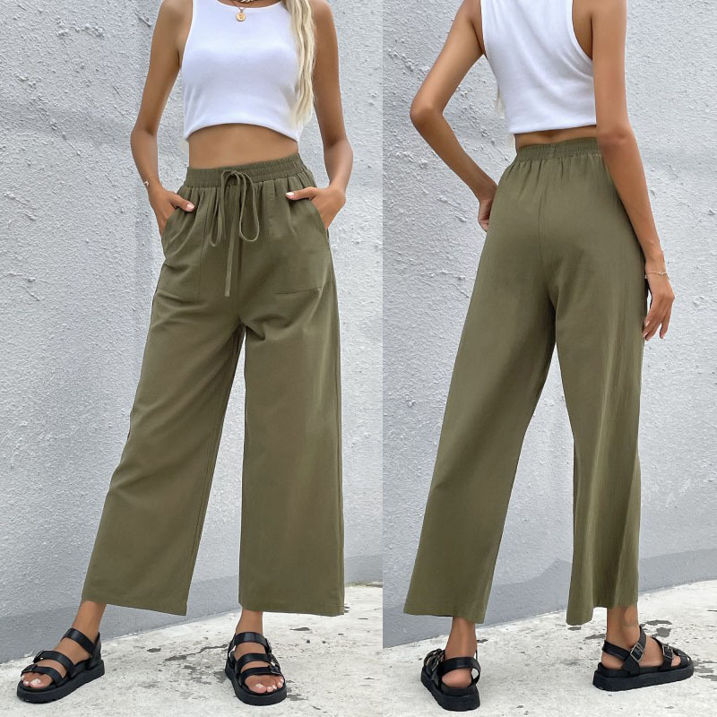 Title 5, Cotton Drawstring Loose Solid Color Cotton Crop...