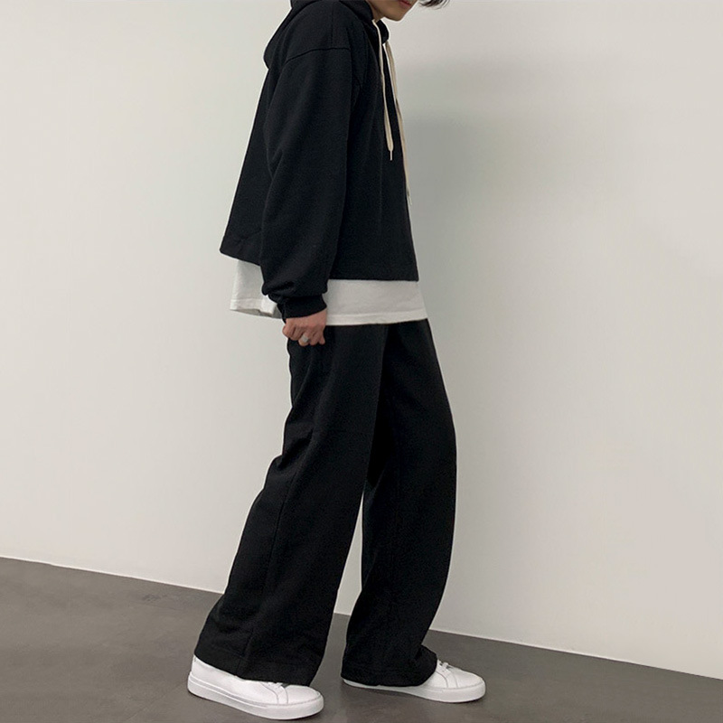 Fake Two Piece Sports Suit Autumn Korean Version Men's Set With Handsome Hooded Sweater Jacket