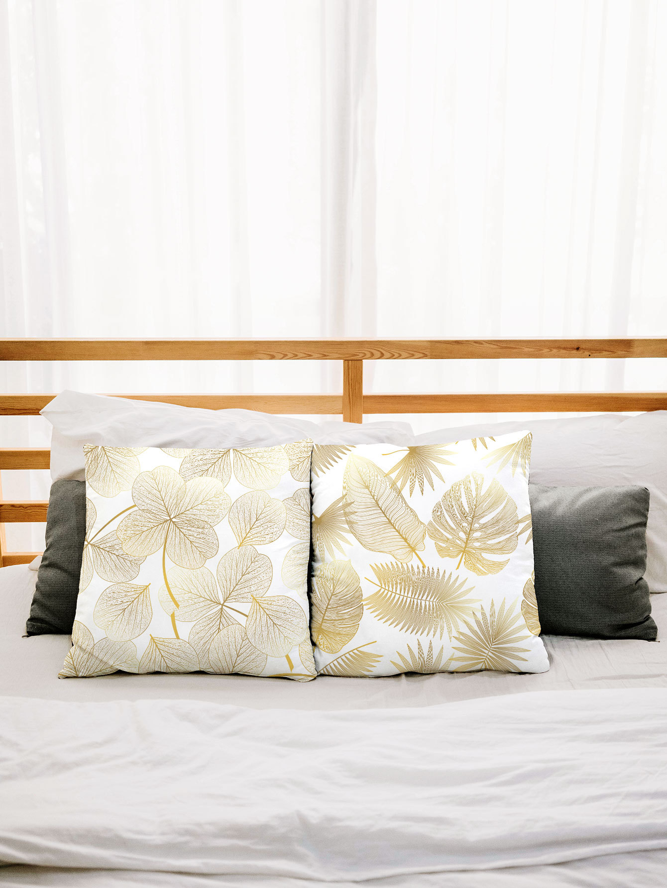 Sequined Pillowcase Leaf Flower Gold Flannel Bedside Backrest