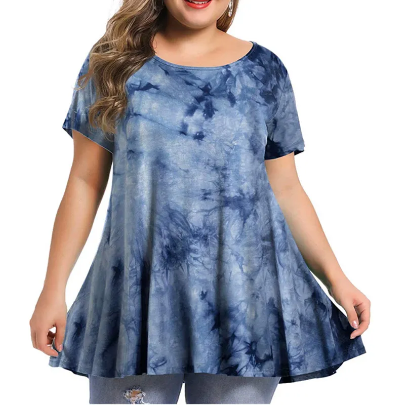 Women's New Fashion Round Neck Printing Large Size Short Sleeves - Pattern9-4Xl