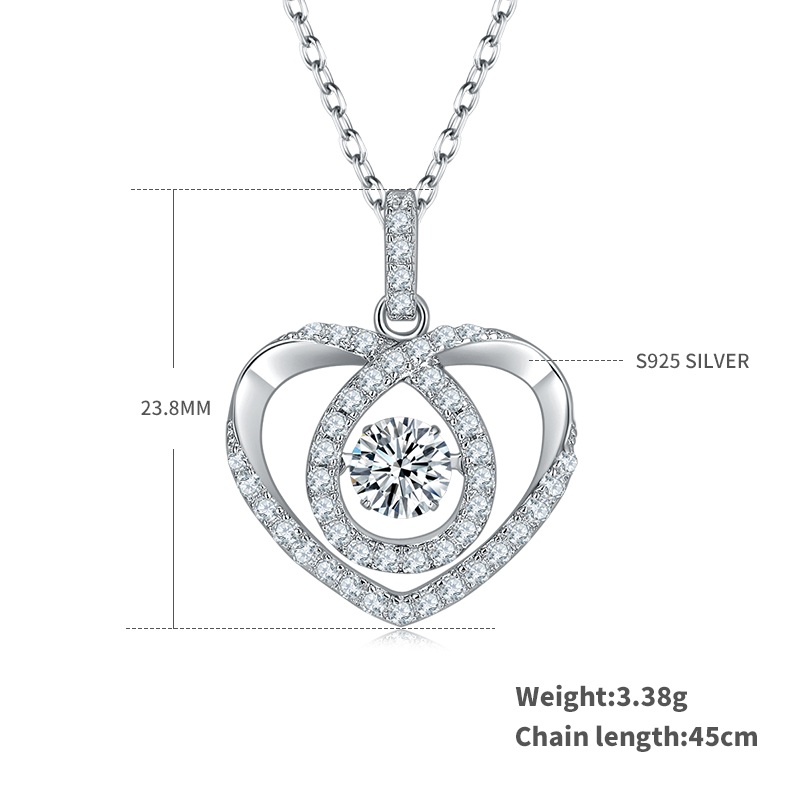 Collier Cœur Ouvert Argent 925 Moissanite GRA 0.5ct D VVS1 Plaqué Platine 45cm