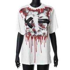 Casual Printed Round Neck Loose Tide Brand Short Sleeve T-Shirt Top - Red - View 1