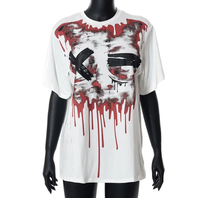 Casual Printed Round Neck Loose Tide Brand Short Sleeve T Shirt Top Red - Shop at LoveMi