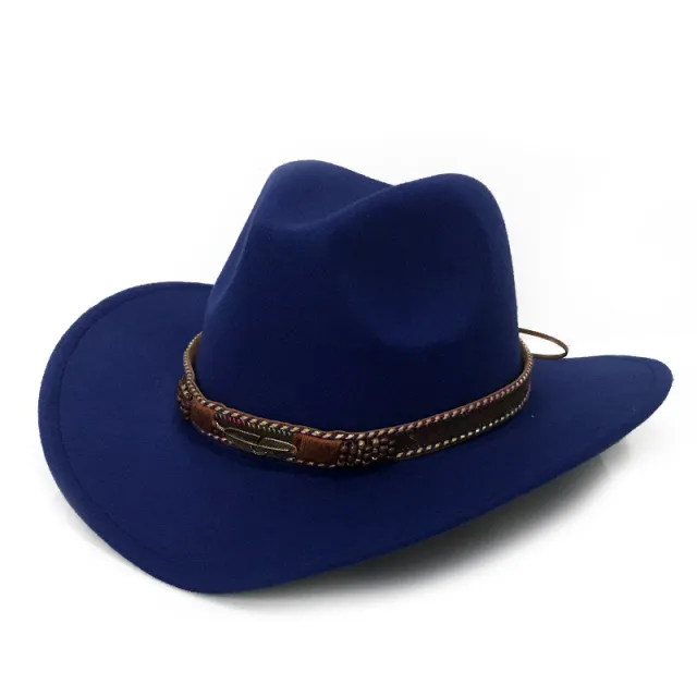 Fashion Metal Leaf Belt Cowboy Hat Blue - Shop at LoveMi