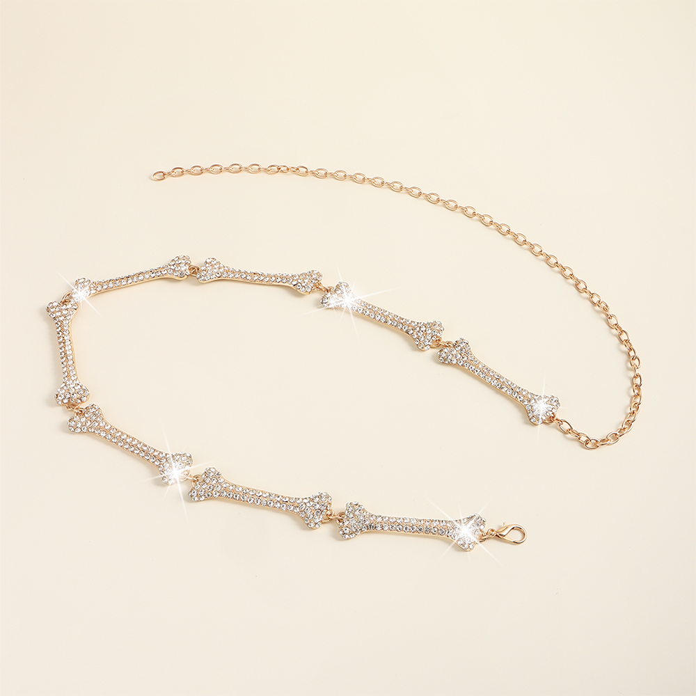 Metal Waist Chain Decorative Belt Dress Suit Chain Accessories Rhinestone Bone Shaped Belt