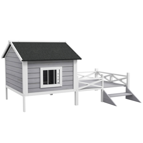 PawHut Small Medium Dog House With Porch, Grey Grey - Shop at LoveMi