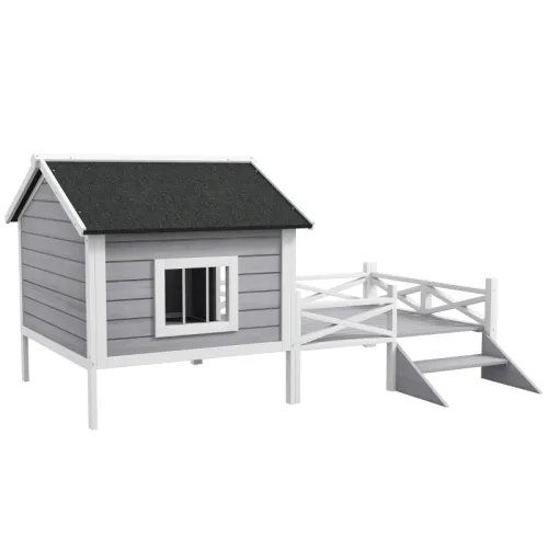 PawHut Small Medium Dog House With Porch, Grey Grey - Shop at LoveMi