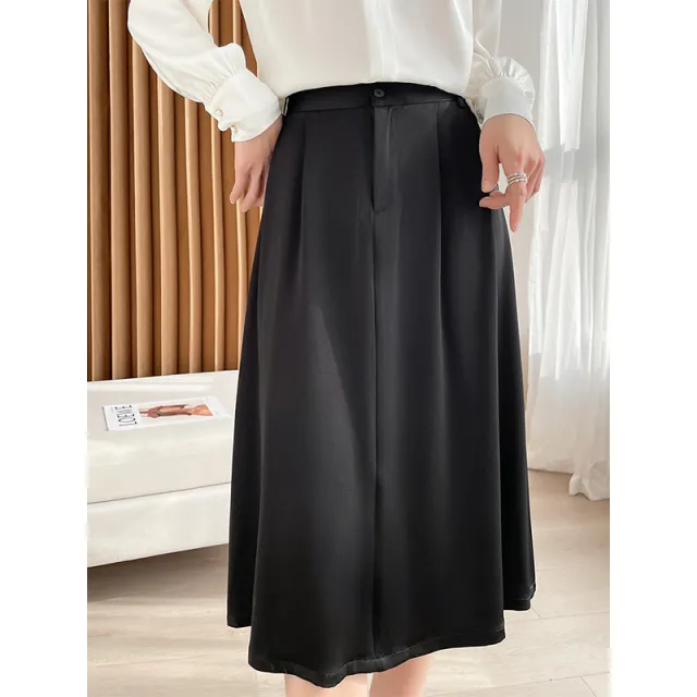 Women's High Waist Triacetate Loose Aline Skirt MidLength Chiffon Satin Drape Black - Shop at LoveMi