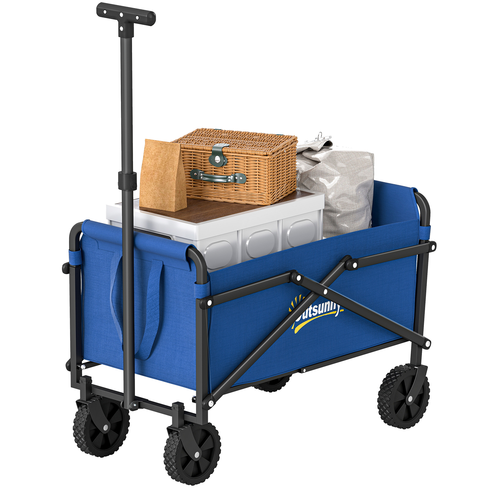 41 Liter Holiday Handcart With Wheels, Compact Garden Folding Handcart, 60kg Heavy-duty Foldable Handcart With Adjustable Handle And Portable Bag, Suitable For Beach, Camping, And Holiday Activities, — 1
