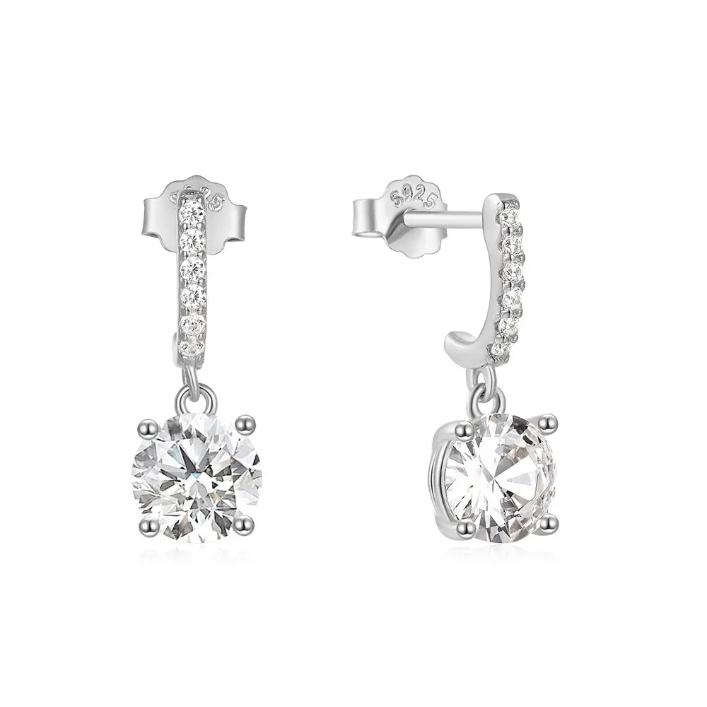 Silver Personality Four-claw Zircon With Diamond Stud Earrings
