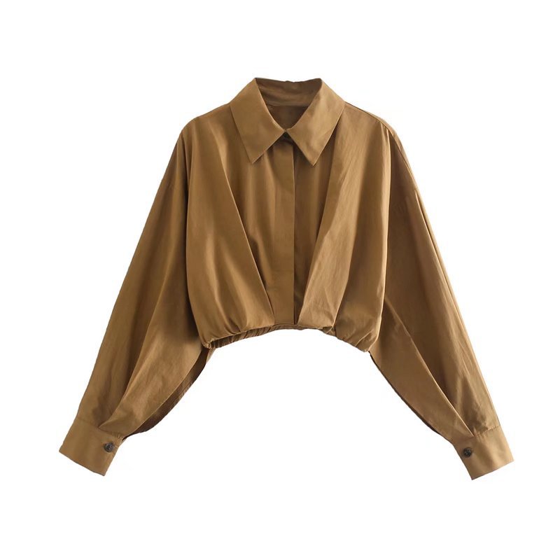 Title 4, Solid Color Pleated Long-sleeved Shirt With Lapel