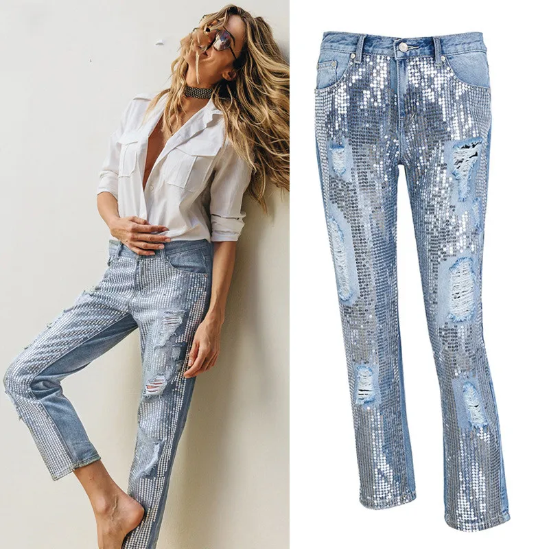 Women's Mid-rise Loose Straight-leg Cropped Denim Pants - Light Blue