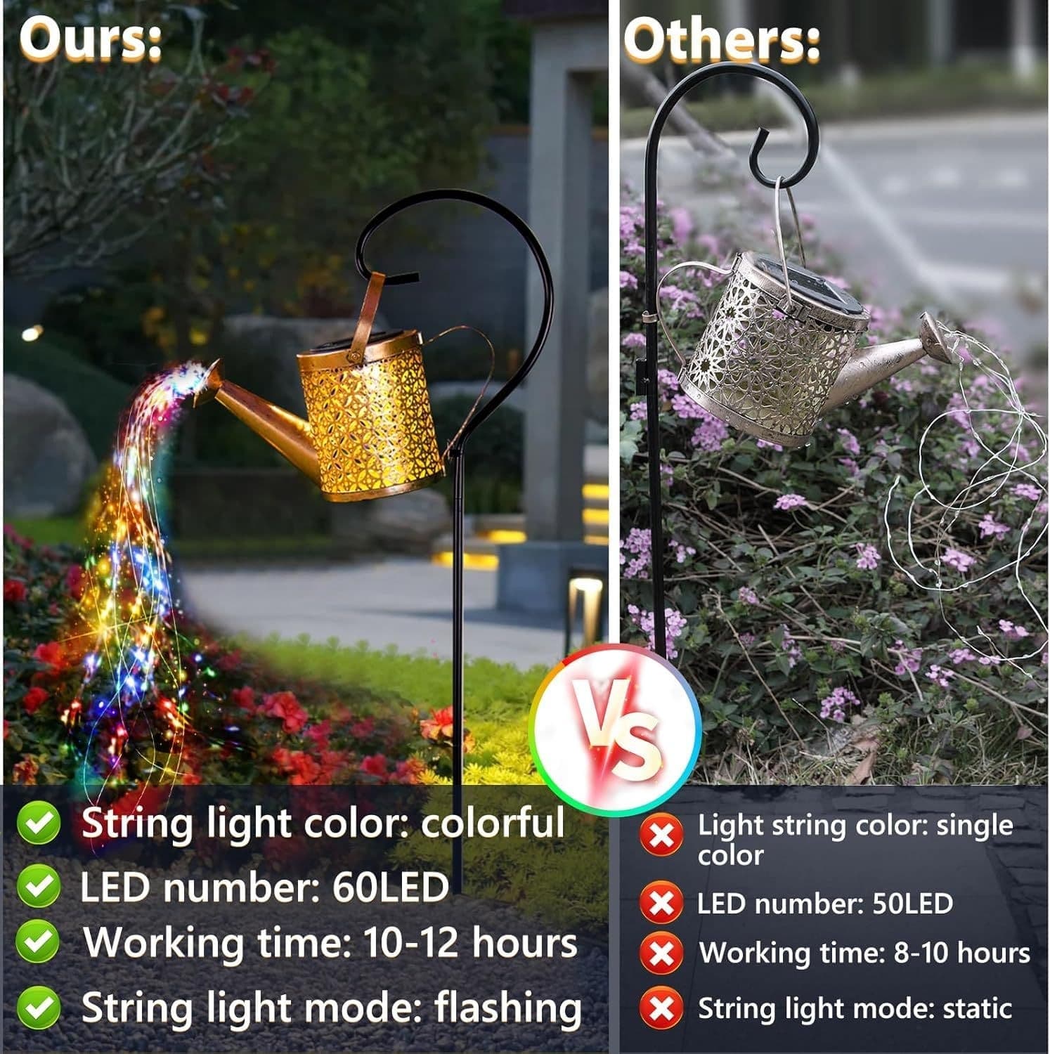 Outdoor Solar Watering Can With Lights Garden Decor Large Solar Powered Lanterns Hanging Waterproof LED Decorative Retro Metal Kettle String Lights For Table Yard Pathway Walkway Gardening Gifts — foto 2