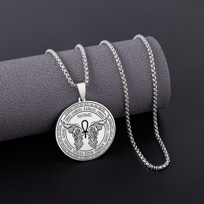 Archangel Michael Pendant Necklace For Men Women Guardian Angel Stainless Steel Box Chain Necklace Lucky Amulet Jewelry