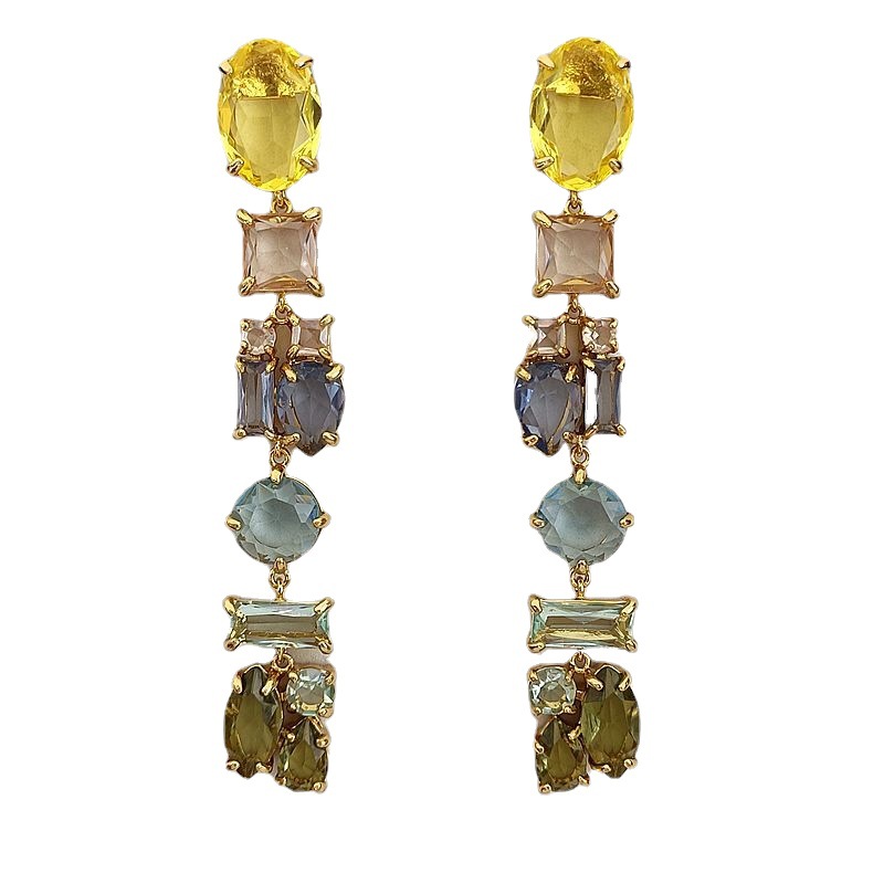 Geometric Irregular Inlaid Translucent Crystal Long Earrings