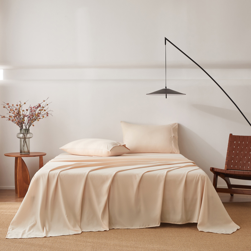 2000TC 4PCS Bed Sheet Set Single Flat Fitted Pillowcases-Cream-Double