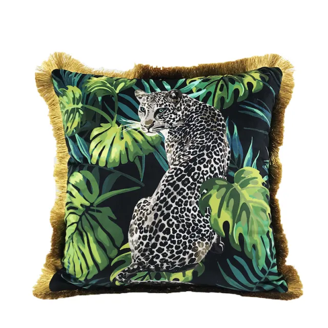 Simple Retro Green Gold Pillow Decoration Snow Leopard - Shop at LoveMi