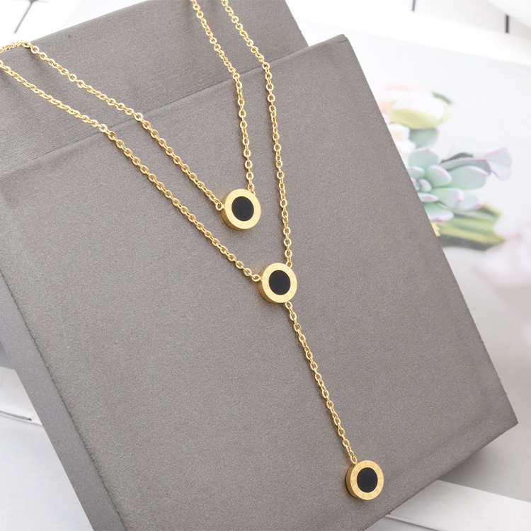 Double Layer Necklace Tassel Pendant Titanium Steel Gold