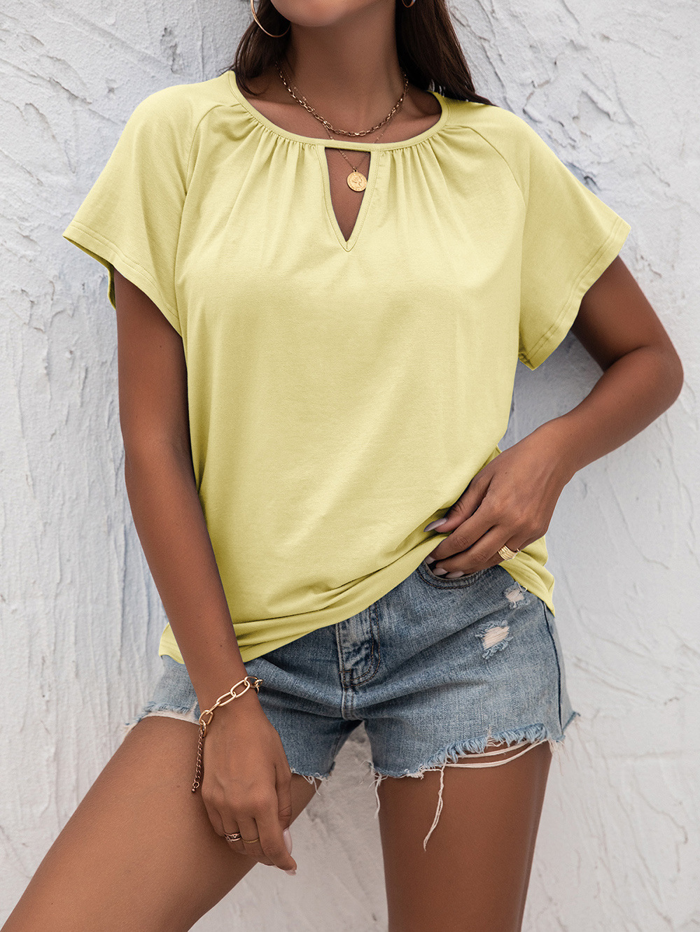 Title 19, Cutout Short Sleeve T-Shirt Crew Neck Loose Kni...