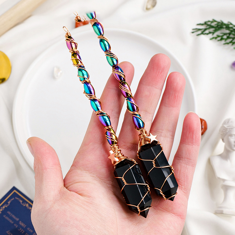 Natural Crystal Obsidian Double Pointed Column Scepter Pendant — foto 2