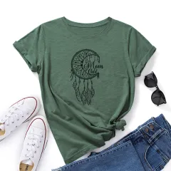 Women's Loose Round Neck Short Sleeve T-shirt Dream Catcher - Green - View 1