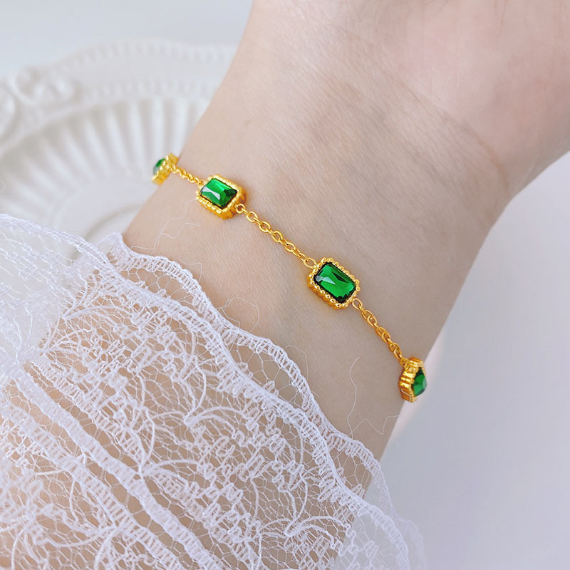 Title 3, Bracelet Femme Titane Zircon Émeraude