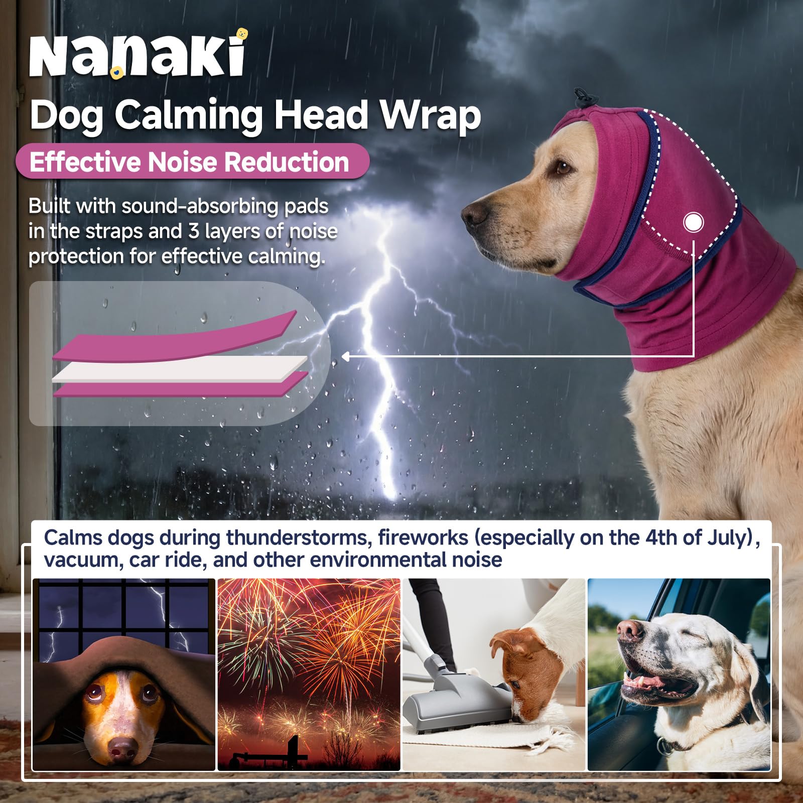 Calming Hoodie Quiet For Fireworks,Dog Ear Wrap Hematoma Head Cover  Soft,Anti Flapping, Snoods For Dogs For Eating & Drinking, Adjustable Dog Ear Protection For Bath,Blow