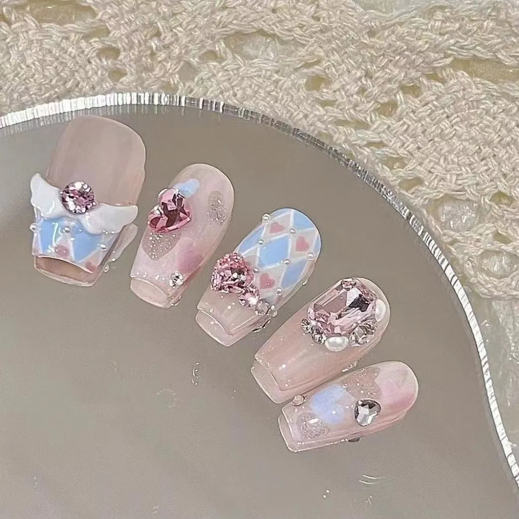 Miss Meow Handmade Manicure Advanced Wear Nail Beauty Girl Sweet Angel Wings Manicure Finished Stickers - L Large