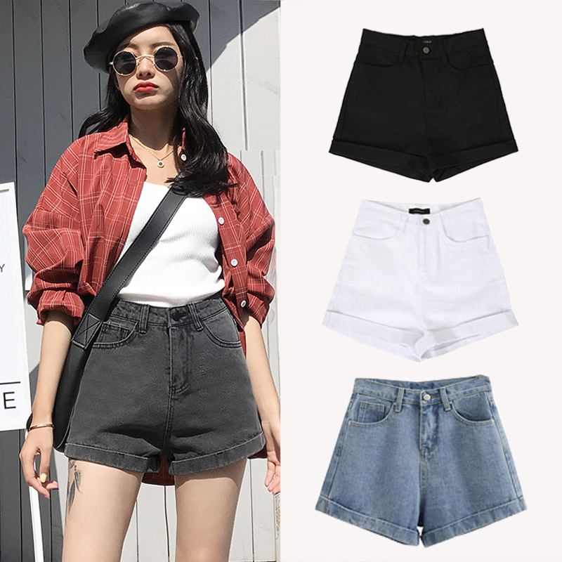 Title 7, Damen High-Waist-Shorts aus gerauchtem grauem D...