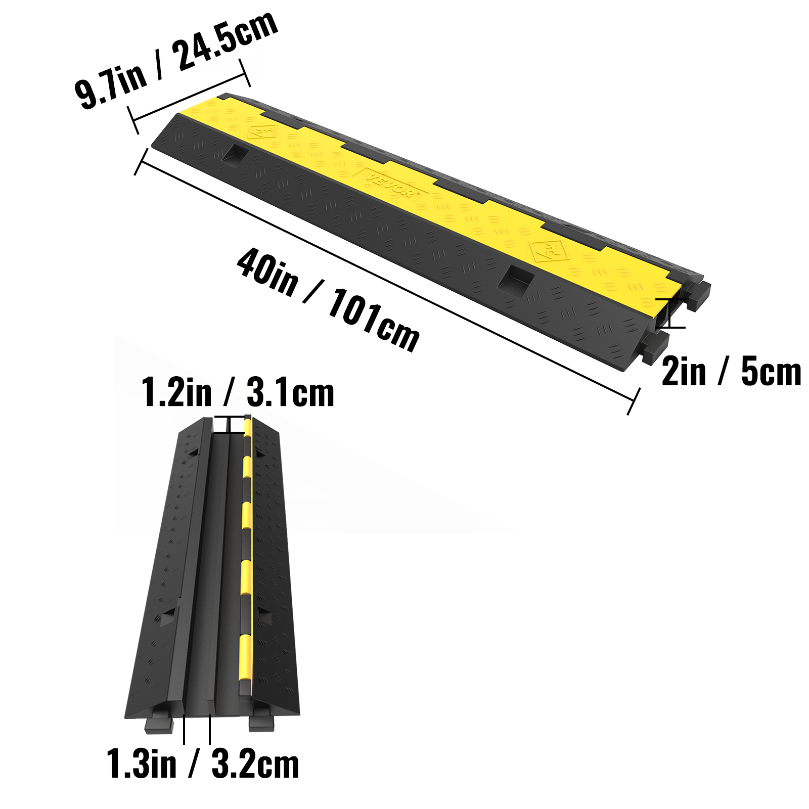 VEVOR Rubber Cable Protectors Heavy Duty Wire Hose Cord Protective Cover Ramps Floor Driveway Speed Bump, 3 Pack 2 Channel 11000lbs image 6