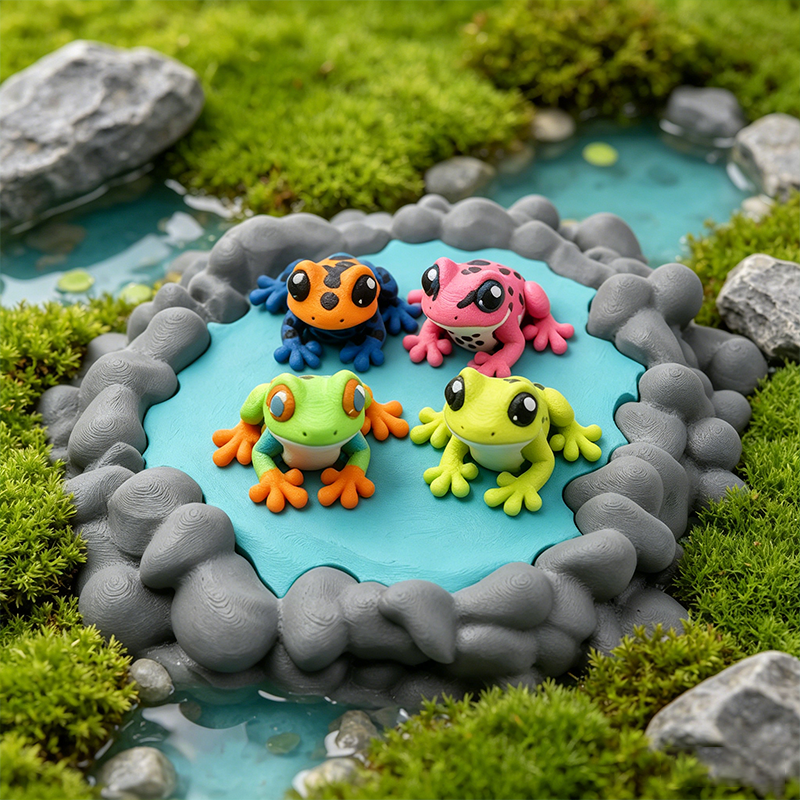 Set de 4 Figuras de Ranas Articuladas 3D