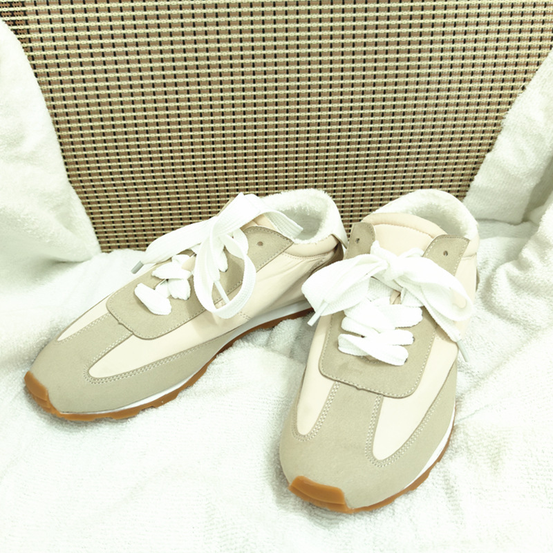 New Dad Shoes Beige Stitching Soft Retro