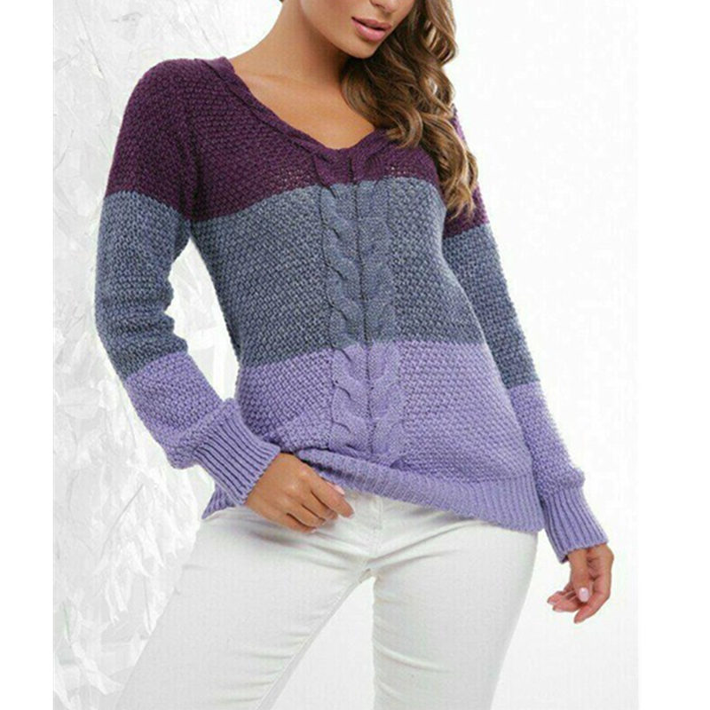 Title 2, Spliced Twist V-neck Knitted Long-sleeved Pullo...