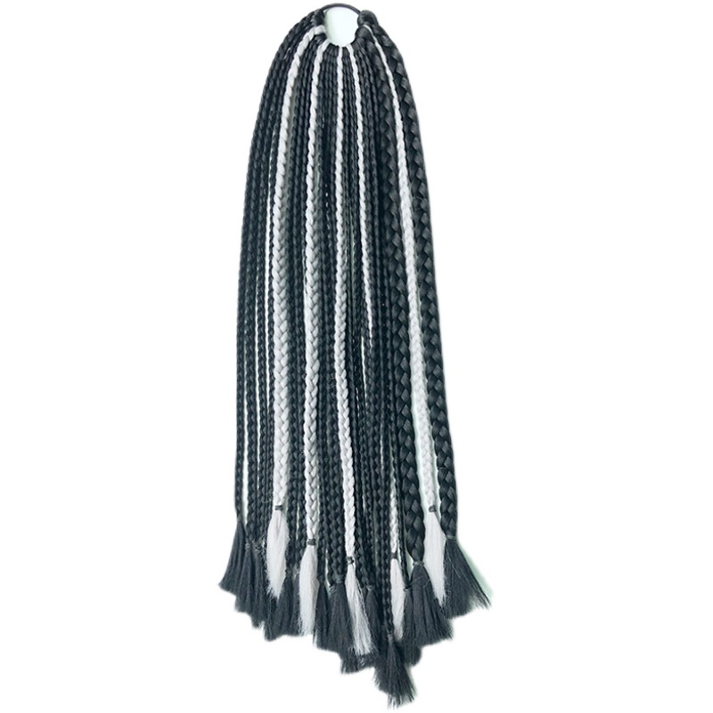 Female Braided Hair African Braids Hip Hop Colorful Wig Black Grey - Shop at LoveMi