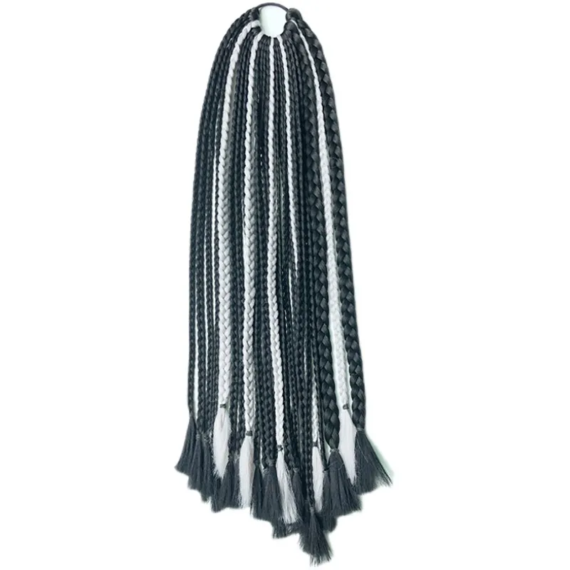 Female Braided Hair African Braids Hip Hop Colorful Wig - Black Grey