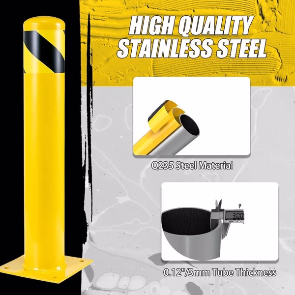 Safety Bollards, Steel Bollard Post, Yellow Powder Coated Safety Parking Barrier Post For High Traffic Areas — foto 5