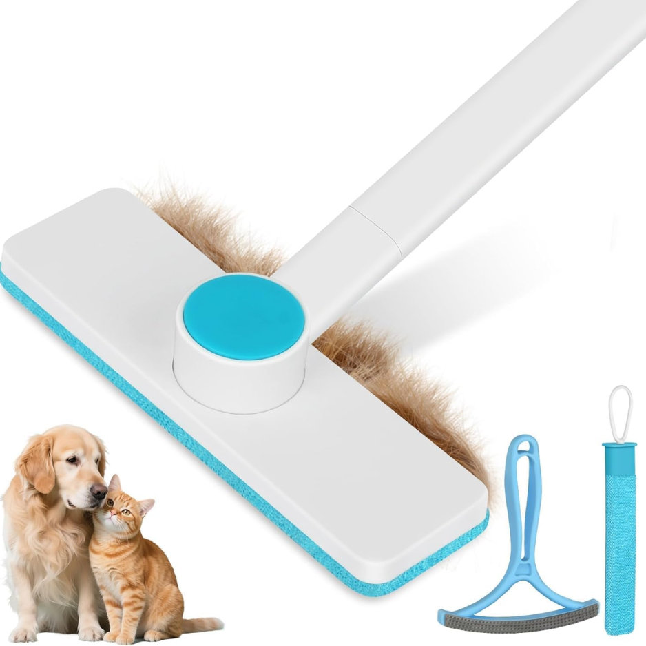 Pet Hair Remover Kit  Reusable Brush For Car Seats, Furniture Clothes Rotatable 52cm Handle, Built-in Tail Brush For Tight Gaps, Silicone Massage 4