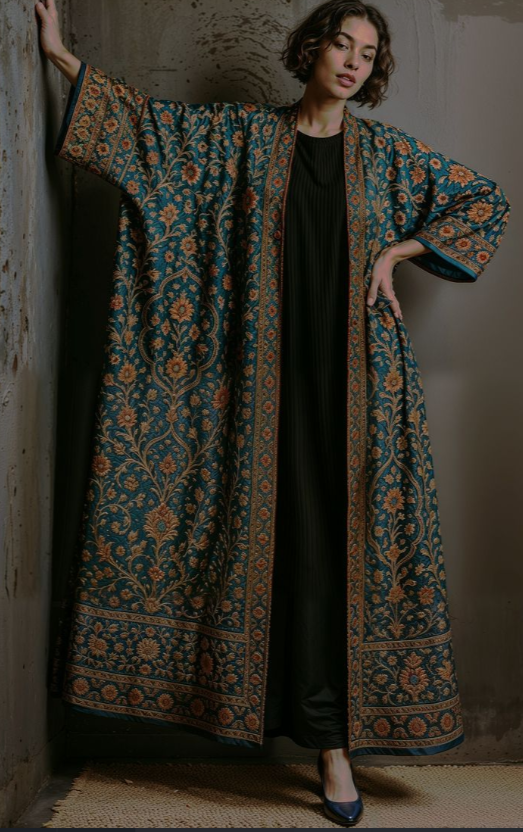 Women's Retro Ethnic Style Printed Long Cardigan - Loose Plus Size Knee-Length Outerwear, Wide-Sleeve Elegant Casual Coat