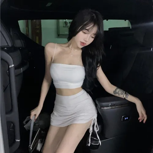 Drawstring Pleated Skirt Female Summer Hakama Bag Hip A line Skirt High Waist Sexy Skirt White Skirt - Shop at LoveMi