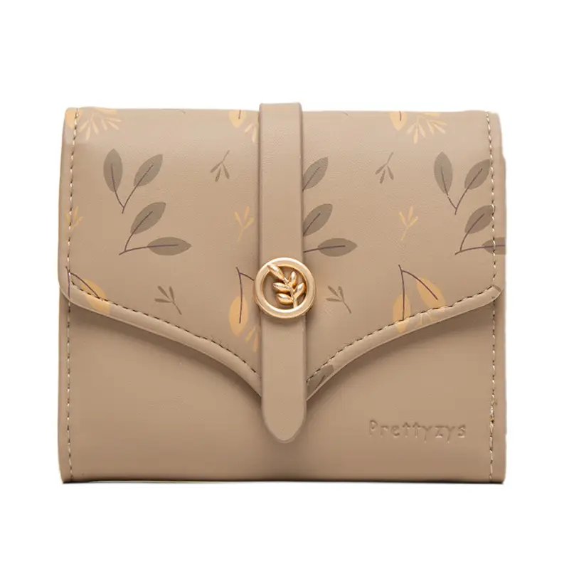 Women's Short Printed Buckle Triple Fold Purse