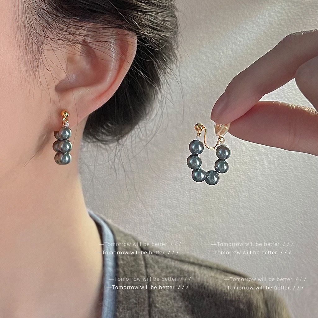 Niche Minimalist Geometric Pearl Coil Ear Clips For Women Liquid Metal No Piercing Earrings