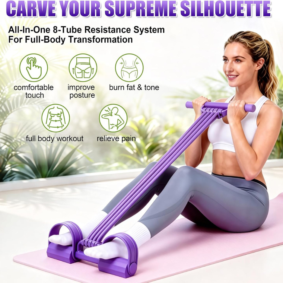 Multifunction Foot Pedal Resistance Bands With Handles, 3 In 1 Tension Rope Elastic Fitness Band For Home Workout, Yoga,Stretching, Full Body 4