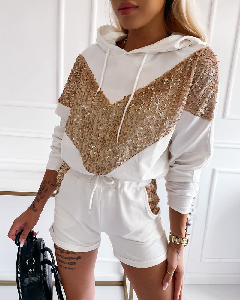 New Sequin Stitching Casual Hooded Suit Shorts