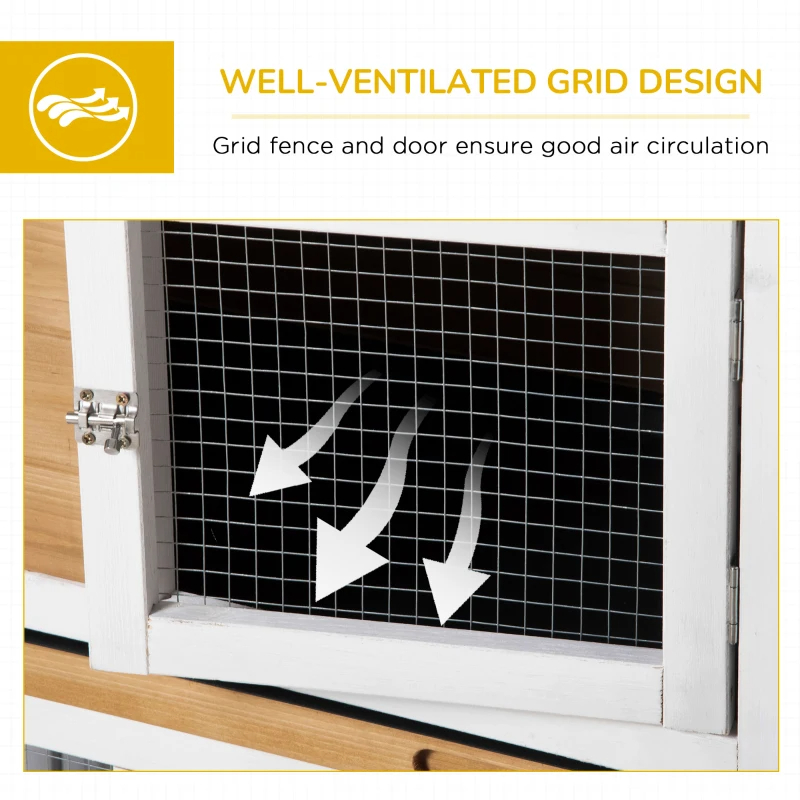 Wooden Rabbit Hutch With Wheels, Run, Slide-out Tray For Small Animals, Guinea Pig, Blue