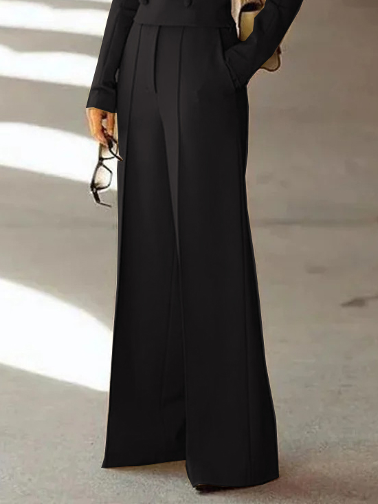 Solid Color Off shoulder Crop Top & High waisted Pants Set Pants - Shop at LoveMi