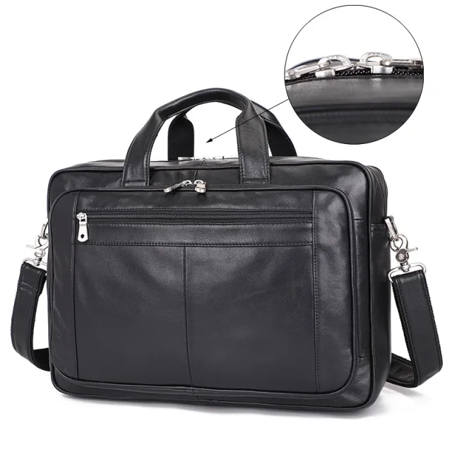 Vintage Leather Men's Crazy Horse Leather Handbag Large Business Black - Shop at LoveMi