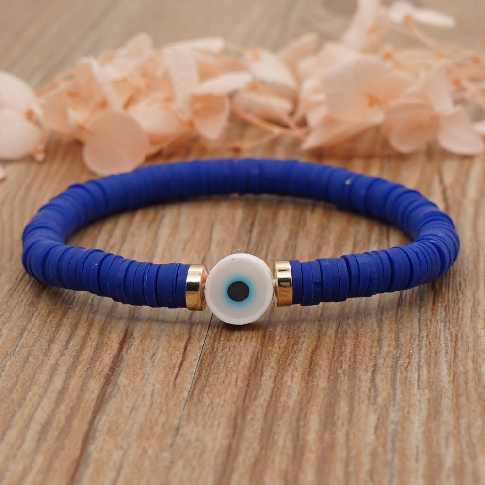 New Solid Color Soft Pottery 6mm Bracelet Eyes Bohemian