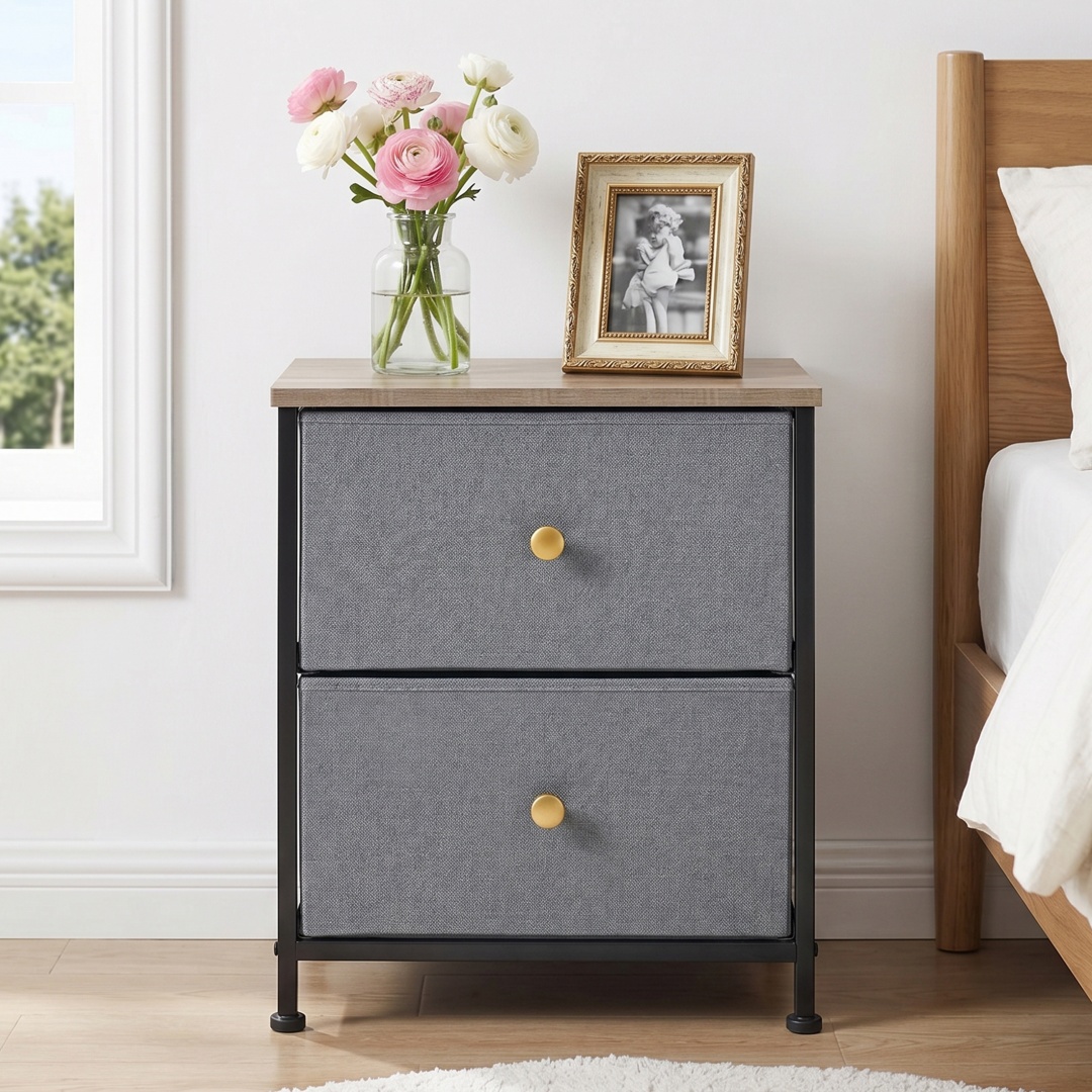 Double Drawer Bedside Table - Suitable For Bedrooms And Living Rooms, 20 Inches High — foto 4