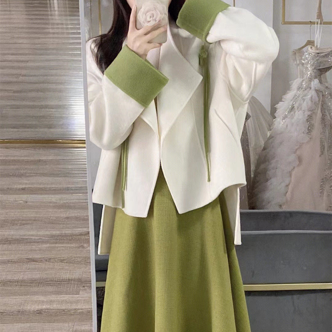 Women's Fashion Simple Tweed Coat Skirt Set