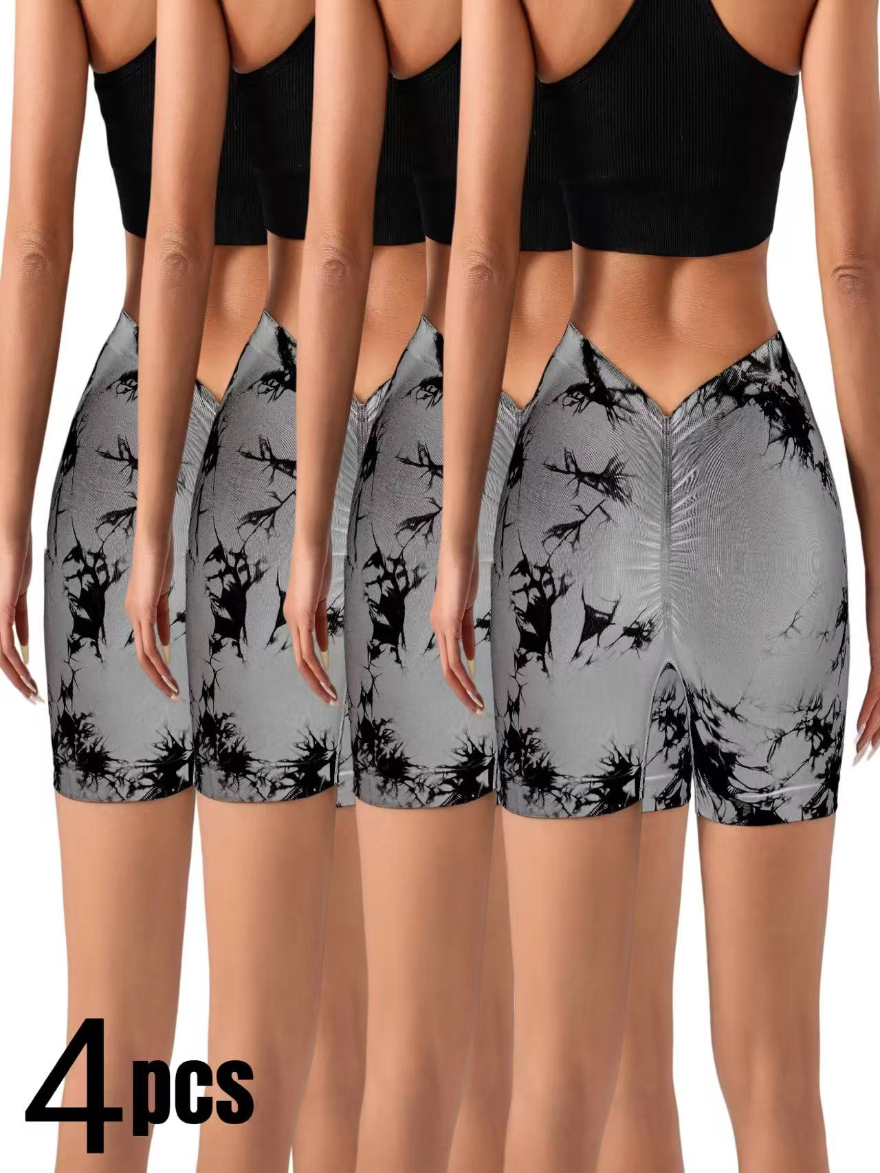 4 PACK Women Workout Shorts Tie Dye Womens Gym Scrunch Butt Lifting Workout Shorts 4Gry - Shop at LoveMi